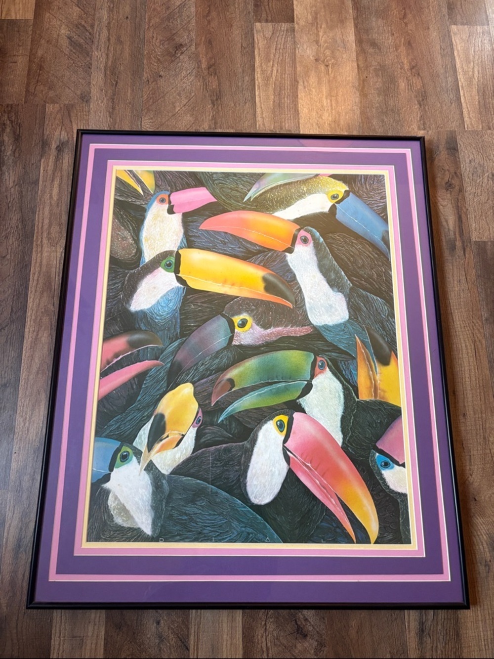 Vintage 90s Tropical Toucan Wall Art Framed – 90s Maximalist Jungle Decor 26x32